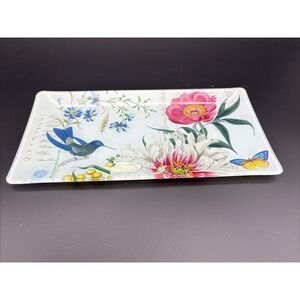 Fringe Studio Rectangle Glass Valet Tray Vintage Botanical Hummingbird Butterfly